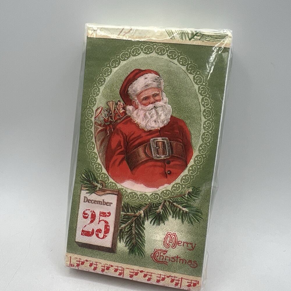 32 Gibson Old World Santa December 25 Christmas Napkins Green Red NEW